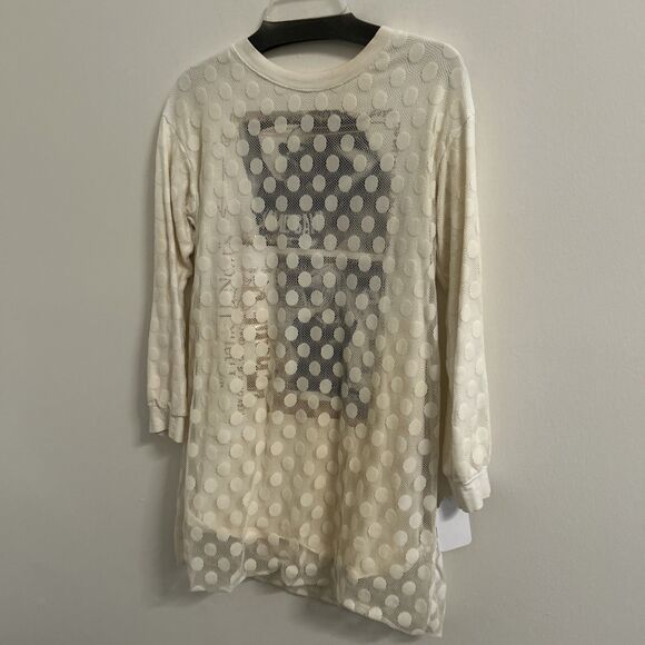 NWT MYASTREET Ivory Polka Dot Mesh Tunic Top Long Sleeve Stretch One Size - Picture 2 of 7